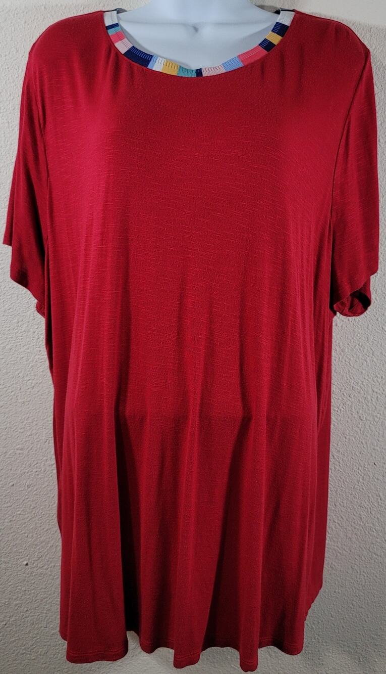 Lane Bryant Red Slub Knit Top 22 24 Lightweight Soft Stretchy Short Sleeves